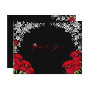 Beautiful Red Roses Butterflies Quinceanera  Thank You Card
