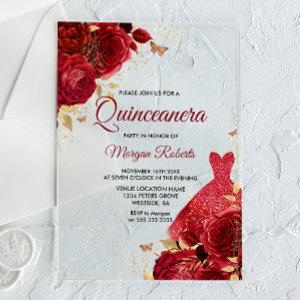 Beautiful Red Roses Sparkle Dress Quinceanera Acrylic