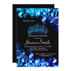 Beautiful Royal Blue Diamond Quinceañera Invite