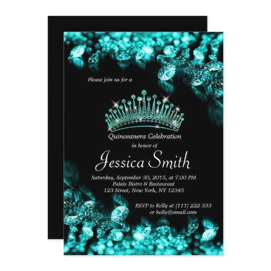 Beautiful Turquoise Diamond Quinceañera Invite