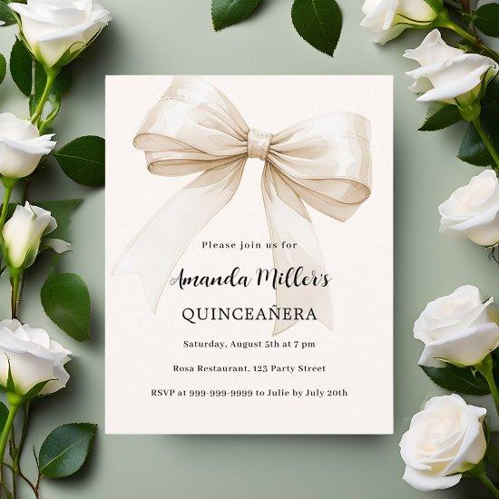 Beige bow elegant Quinceanera