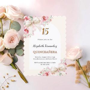 Beige bows pink florals arch Quinceanera scalloped