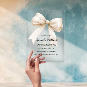 Beige cream bow clear Quinceanera luxury Acrylic