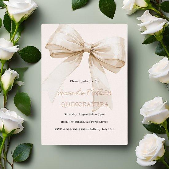 Beige cream bow rose gold Quinceanera luxury Foil