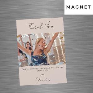 Beige photo thank you magnet card