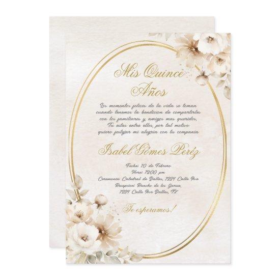 Beige White flower Spanish Quinceanera