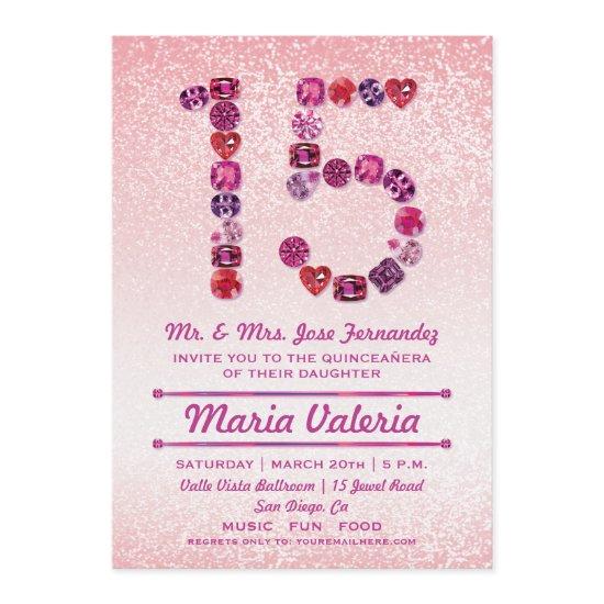 Bejeweled 15th Birthday Quinceañera Party Invites