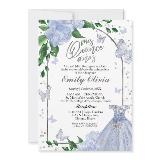 Bilingual Quinceanera Butterflys Dusty Blue Gown