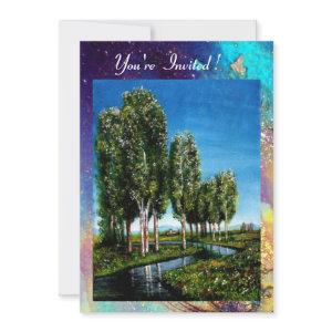 BIRCH TREES IN TUSCANY, blue green gold sparkles