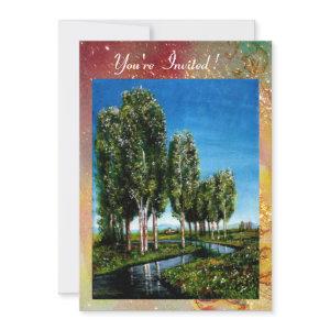BIRCH TREES IN TUSCANY,green red  gold sparkles
