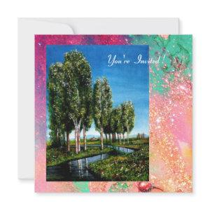 BIRCH TREES IN TUSCANY, pink green gold sparkles