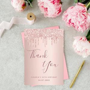 Birthday 50 rose gold drips thank you card