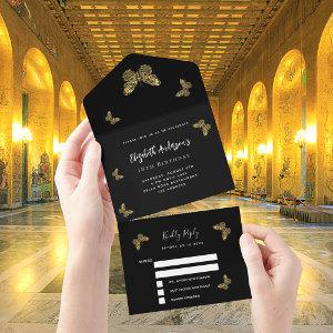 Birthday black gold butteflies party RSVP All In One