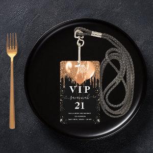 Birthday black gold glitter balloon vip  badge