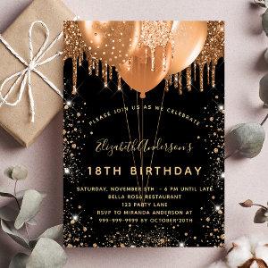 Birthday black gold glitter drips balloons