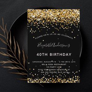 Birthday black gold glitter glamorous party  postcard