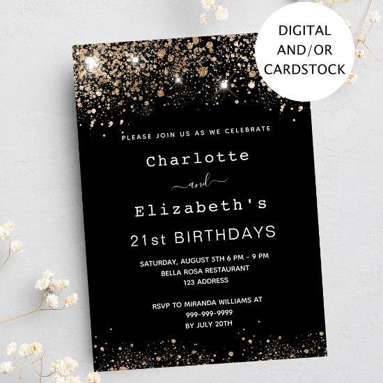 Birthday black gold glitter two persons friends