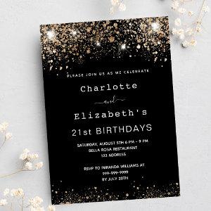 Birthday black gold glitter two persons friends  postcard