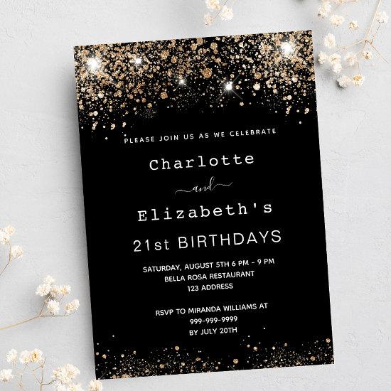 Birthday black gold glitter two persons friends  postcard
