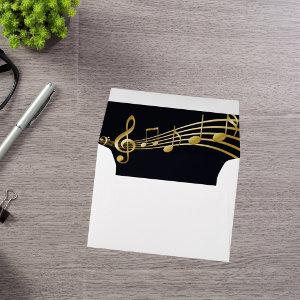 Birthday black gold music notes envelope