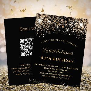 Birthday black gold QR code RSVP budget  Flyer