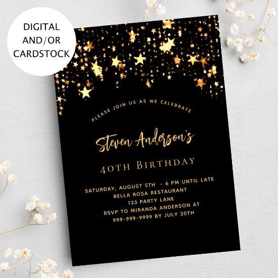 Birthday black gold stars elegant party