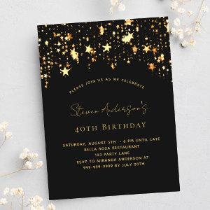 Birthday black gold stars elegant party  postcard