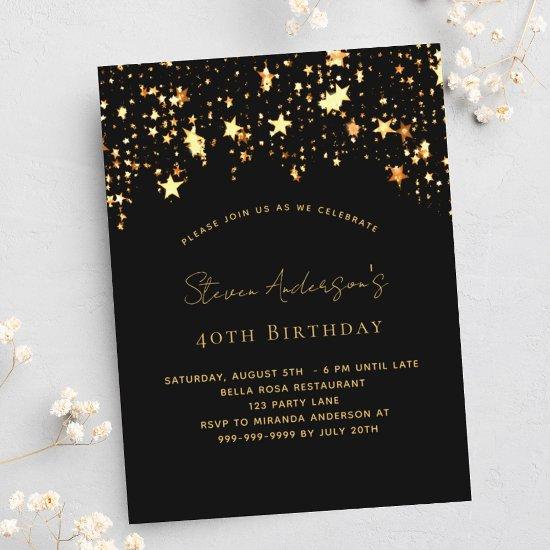 Birthday black gold stars elegant party  postcard