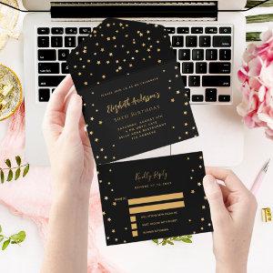 Birthday black gold stars party RSVP All In One