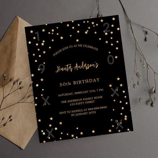 Birthday black gold stars years budget