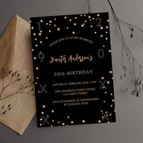 Birthday black gold stars years luxury