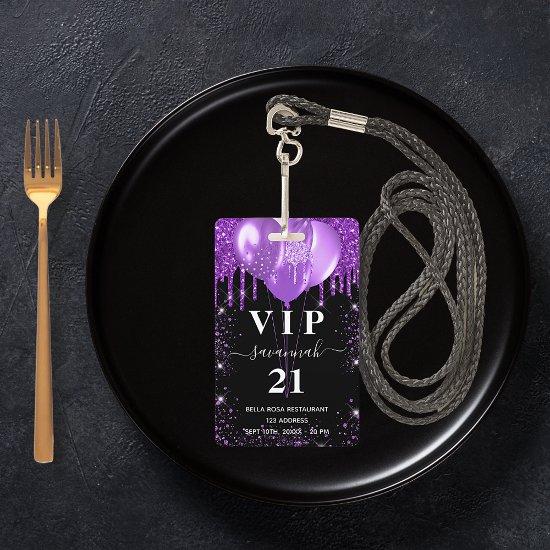 Birthday black purple balloon vip  badge
