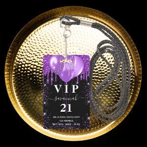 Birthday black purple balloon vip  badge