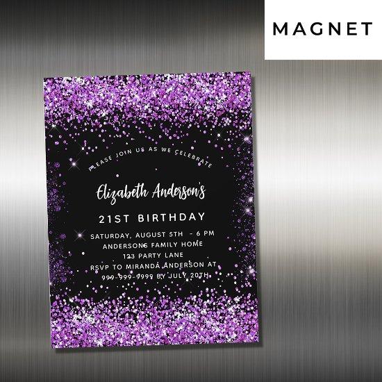 Birthday black purple confetti magnetic