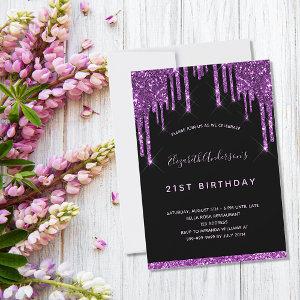 Birthday black purple glitter drips luxury