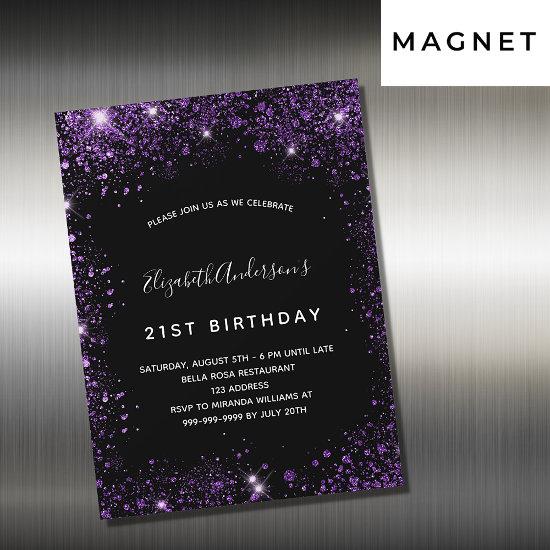 Birthday black purple glitter  magnet