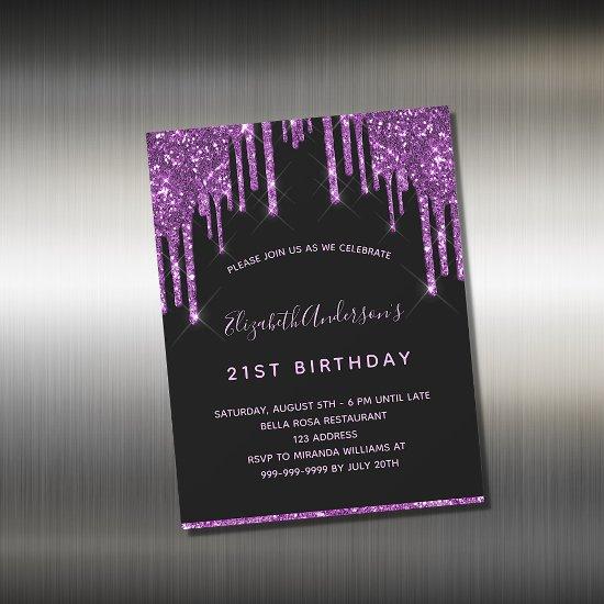 Birthday black purple glitter  magnet