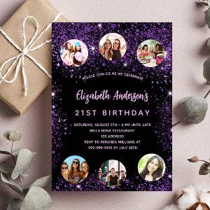 Birthday black purple sparkles photo friend  postcard