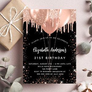 Birthday black rose gold glitter balloons luxury