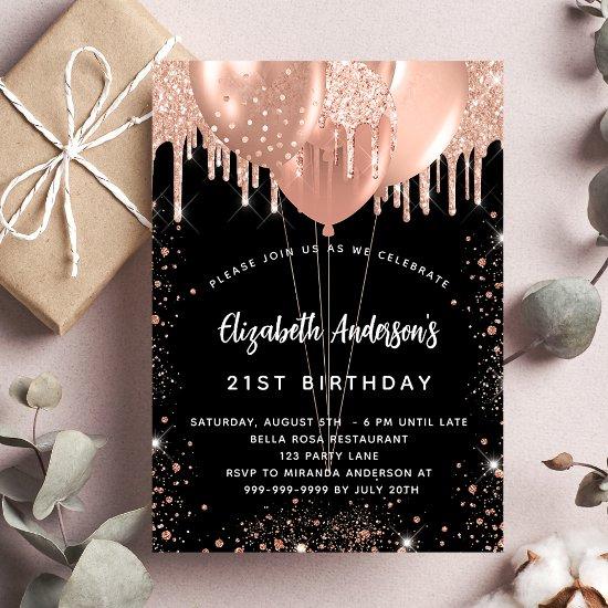 Birthday black rose gold glitter balloons luxury