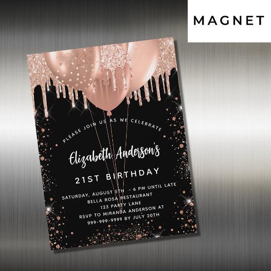 Birthday black rose gold glitter balloons luxury magnetic