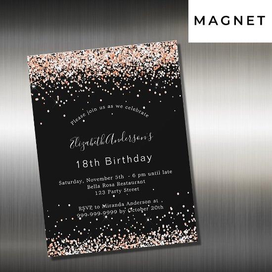 Birthday black rose gold glitter luxury party magnetic