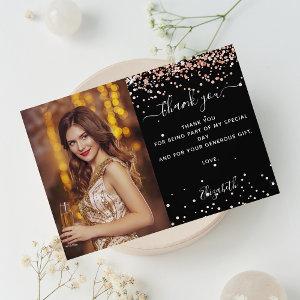 Birthday black rose gold photo thank you card