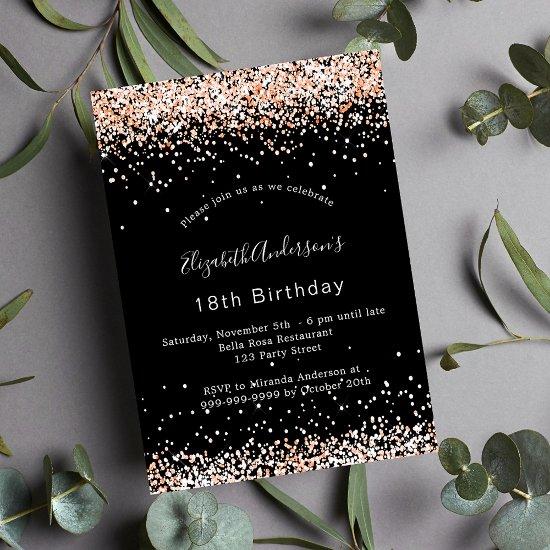 Birthday black rose gold sparkles glamorous party