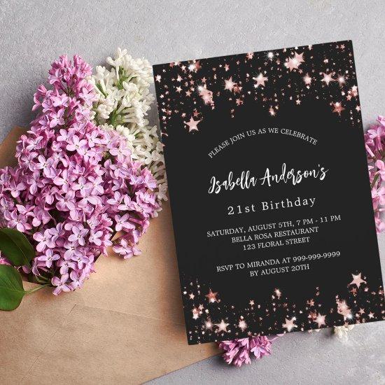 Birthday black rose gold stars