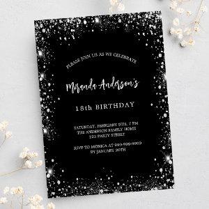Birthday black silver glitter glamorous  postcard