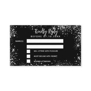 Birthday black silver glitter party RSVP Enclosure Card