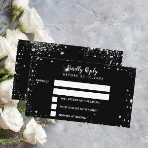 Birthday black silver glitter party RSVP Enclosure Card