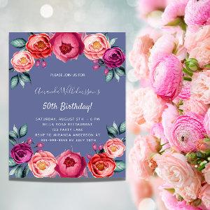 Birthday blue pink floral budget  flyer
