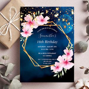 Birthday blue sky stars gold geo pink floral